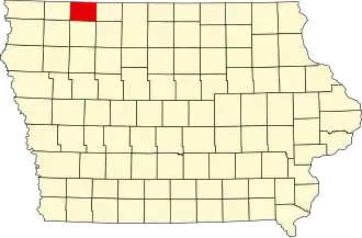 نقشهٔ آیووا که Dickinson County در آن مشخص شده است