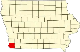 نقشهٔ آیووا که Fremont County در آن مشخص شده است