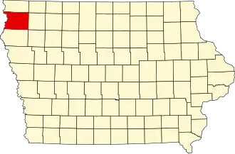 نقشهٔ آیووا که Sioux County در آن مشخص شده است