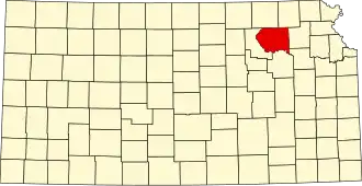 نقشهٔ کانزاس که Pottawatomie County در آن مشخص شده است