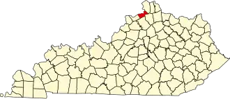 نقشهٔ کنتاکی که Gallatin County در آن مشخص شده است