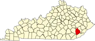 نقشهٔ کنتاکی که Leslie County در آن مشخص شده است