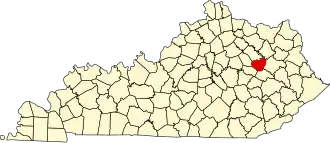 نقشهٔ کنتاکی که Menifee County در آن مشخص شده است