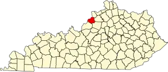نقشهٔ کنتاکی که Oldham County در آن مشخص شده است