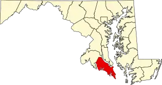نقشهٔ مریلند که Saint Mary's County در آن مشخص شده است