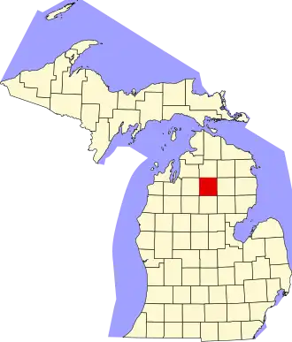 نقشهٔ میشیگان که Crawford County در آن مشخص شده است