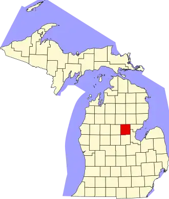نقشهٔ میشیگان که Gladwin County در آن مشخص شده است