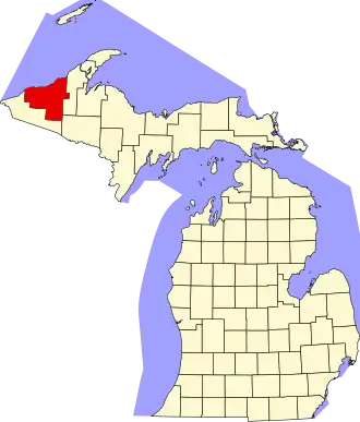 نقشهٔ میشیگان که Ontonagon County در آن مشخص شده است