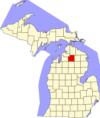 نقشهٔ میشیگان که Otsego County در آن مشخص شده است