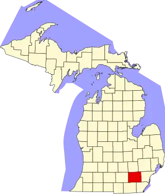 نقشهٔ میشیگان که Washtenaw County در آن مشخص شده است
