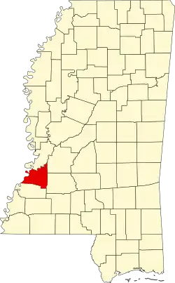 نقشهٔ میسیسیپی که Claiborne County در آن مشخص شده است
