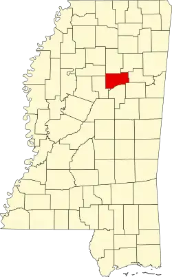 نقشهٔ میسیسیپی که Webster County در آن مشخص شده است