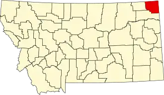 نقشهٔ مونتانا که Sheridan County در آن مشخص شده است