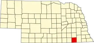 نقشهٔ نبراسکا که Jefferson County در آن مشخص شده است