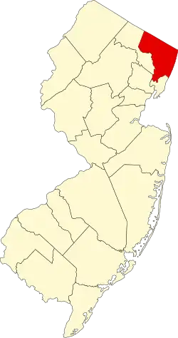 نقشهٔ نیوجرسی که Bergen County در آن مشخص شده است