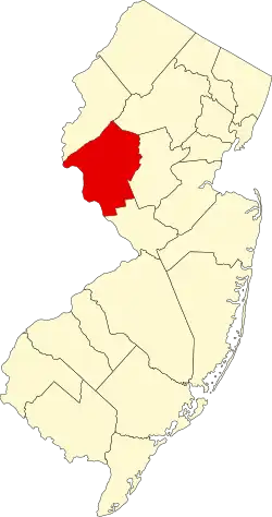 نقشهٔ نیوجرسی که Hunterdon County در آن مشخص شده است