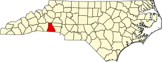 نقشهٔ کارولینای شمالی که Cleveland County در آن مشخص شده است