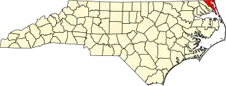 نقشهٔ کارولینای شمالی که Currituck County در آن مشخص شده است
