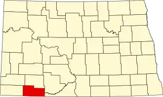نقشهٔ داکوتای شمالی که Adams County در آن مشخص شده است