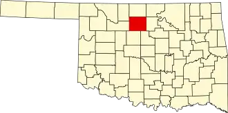 نقشهٔ اکلاهما که Garfield County در آن مشخص شده است