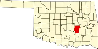 نقشهٔ اکلاهما که Hughes County در آن مشخص شده است