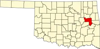 نقشهٔ اکلاهما که Muskogee County در آن مشخص شده است