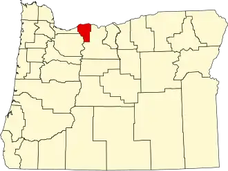 نقشهٔ اورگن که Hood River County در آن مشخص شده است