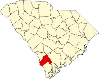 نقشهٔ کارولینای جنوبی که Hampton County در آن مشخص شده است