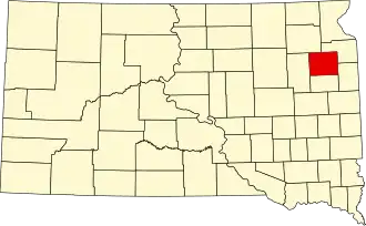 نقشهٔ داکوتای جنوبی که Codington County در آن مشخص شده است