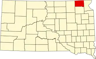 نقشهٔ داکوتای جنوبی که Marshall County در آن مشخص شده است
