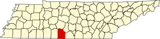 نقشهٔ تنسی که Giles County در آن مشخص شده است