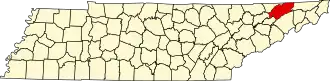 نقشهٔ تنسی که Hawkins County در آن مشخص شده است