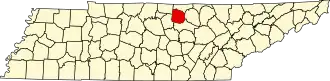 نقشهٔ تنسی که Jackson County در آن مشخص شده است