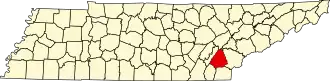 نقشهٔ تنسی که McMinn County در آن مشخص شده است