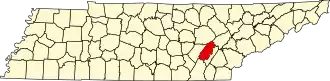 نقشهٔ تنسی که Rhea County در آن مشخص شده است