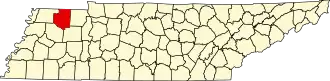 نقشهٔ تنسی که Weakley County در آن مشخص شده است