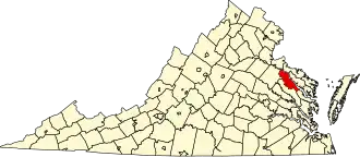 نقشهٔ ویرجینیا که Essex County در آن مشخص شده است