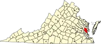 نقشهٔ ویرجینیا که Gloucester County در آن مشخص شده است