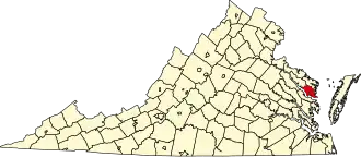 نقشهٔ ویرجینیا که Lancaster County در آن مشخص شده است
