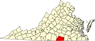 نقشهٔ ویرجینیا که Mecklenburg County در آن مشخص شده است
