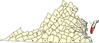 نقشهٔ ویرجینیا که Northampton County در آن مشخص شده است