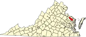 نقشهٔ ویرجینیا که Richmond County در آن مشخص شده است
