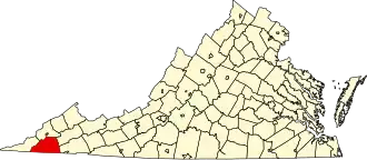 نقشهٔ ویرجینیا که Scott County در آن مشخص شده است