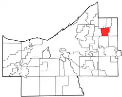 Location of Mayfield Heights in Cuyahoga County