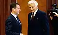 Jerzy Buzek به همراه رئیس‌جمهور روسیه دمیتری مدودف