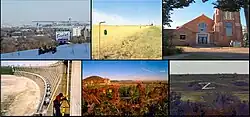Cities of Mercer, left-to-right, up-to-down; Beulah, Golden Valley, Hazen, Pick City, Stanton, and Zap.