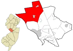 Location of Hopewell Township in Mercer County. Inset: Location of Mercer County highlighted in the state of نیو جرسی
