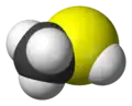 Space-filling model of the methanethiol molecule