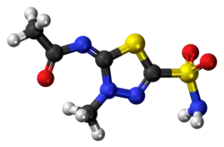 Ball-and-stick model of the methazolamide molecule