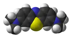 Space-filling model of methylene blue in its oxidised form